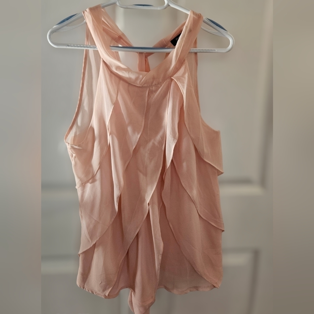 Fluttery Pink Chiffon Sleeveless Top Blouse​​​​​